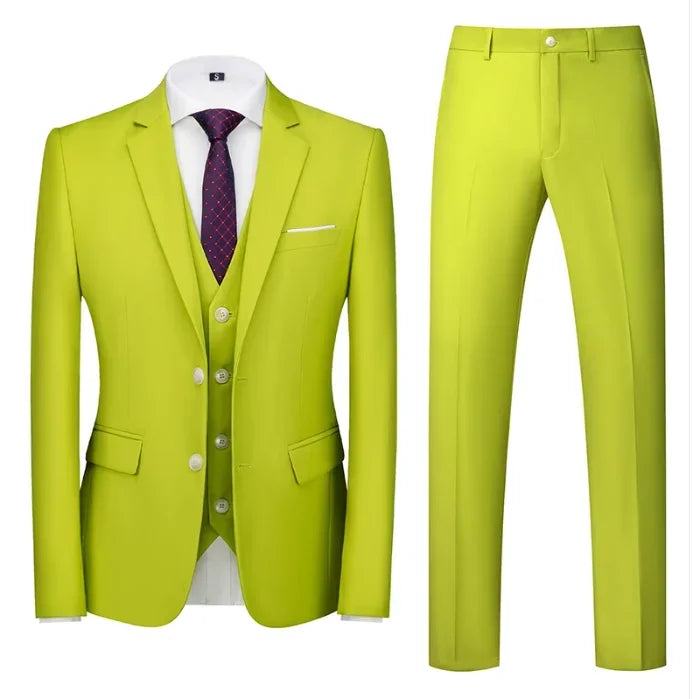 purple men's suit suit, suit and vest plus pants, fashionable and casual two-button three-piece suit,16colors , Asian Size M-6XL