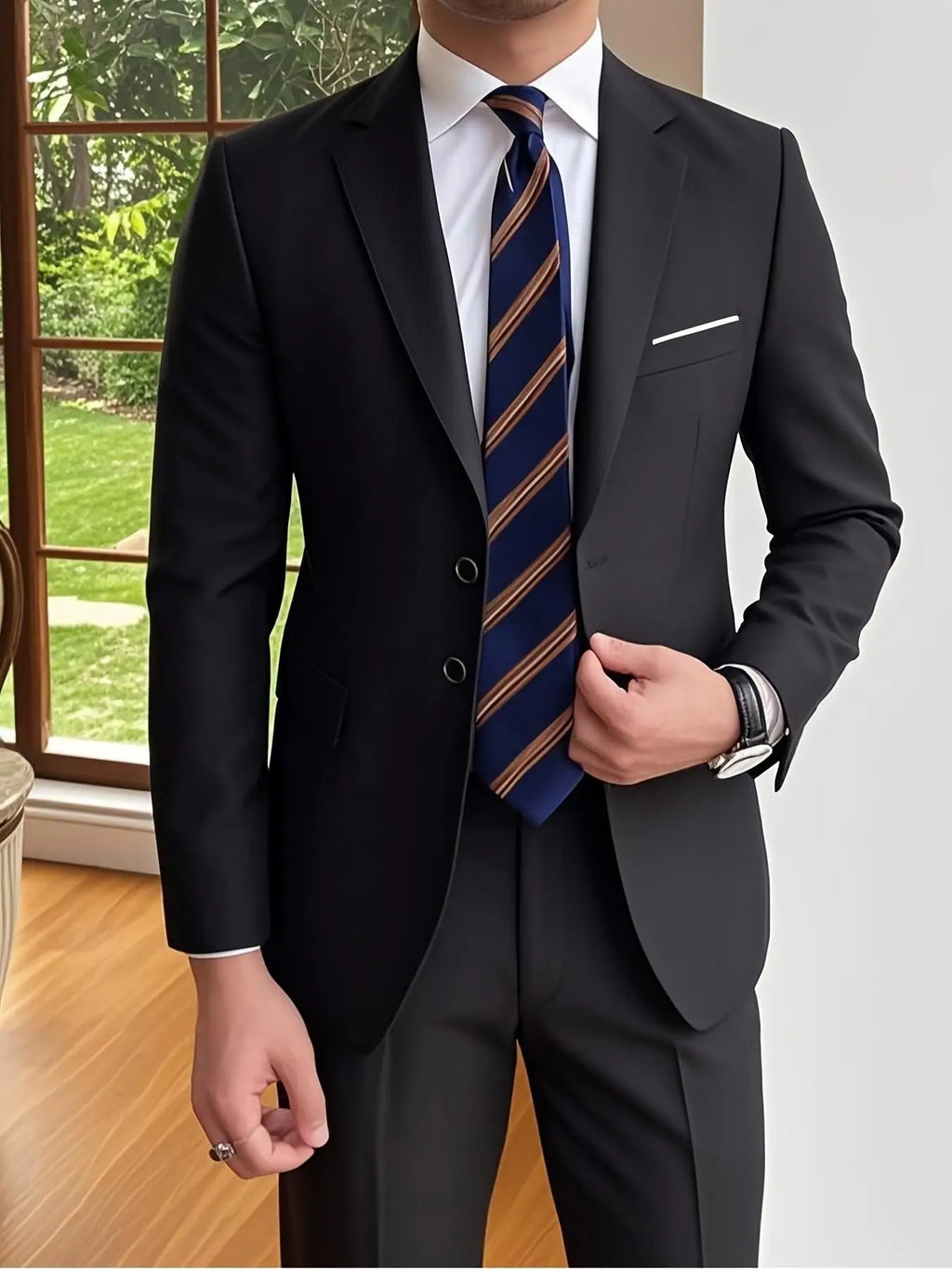 Men's Two-Piece Suit Set, Casual High-Quality Blazer and Pants, Suitable for All Seasons, Business, Party, Office Wear