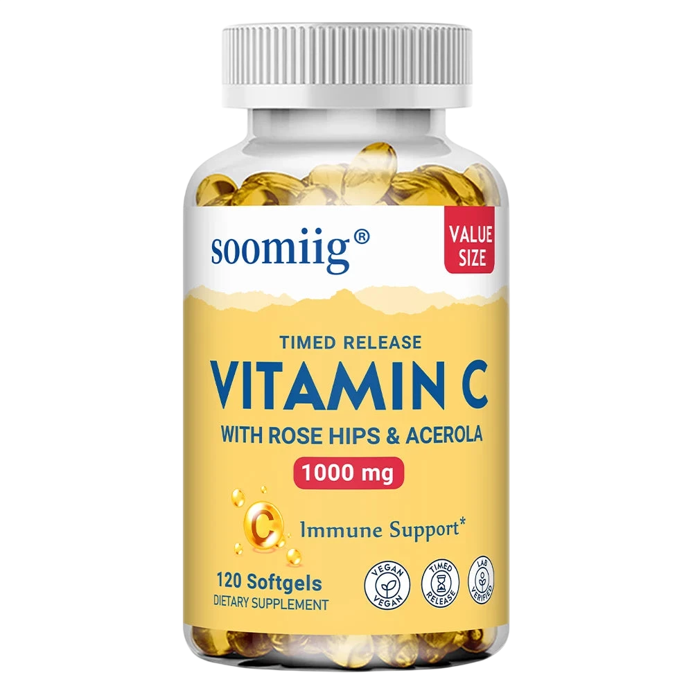 Vitamin C W Rose Hips Acerola 1000Mg Two Stage Timed Release Healthy Immune Function Skin Hair Nails Support Non Gmo