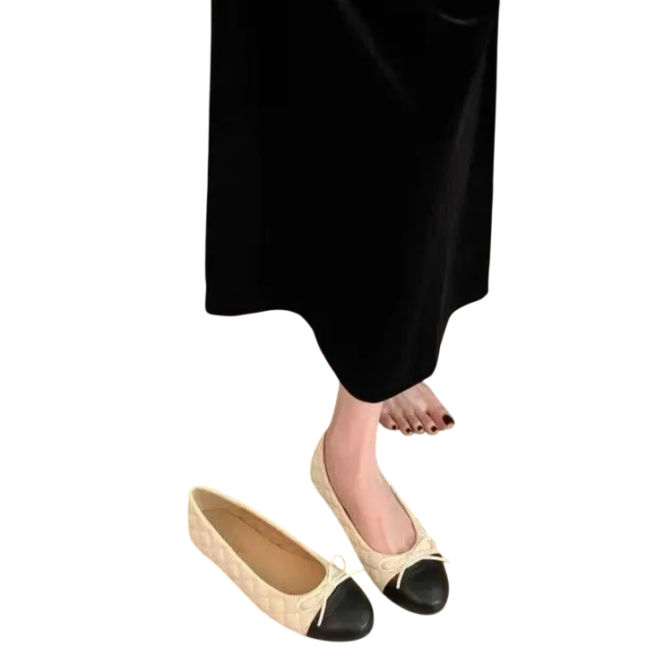 Womens Two Tone Bowtie Flat Heel Loafers Slip On Round Toe Dress Flats Comfortable Vintage Shoes For Office Daily Wear Party