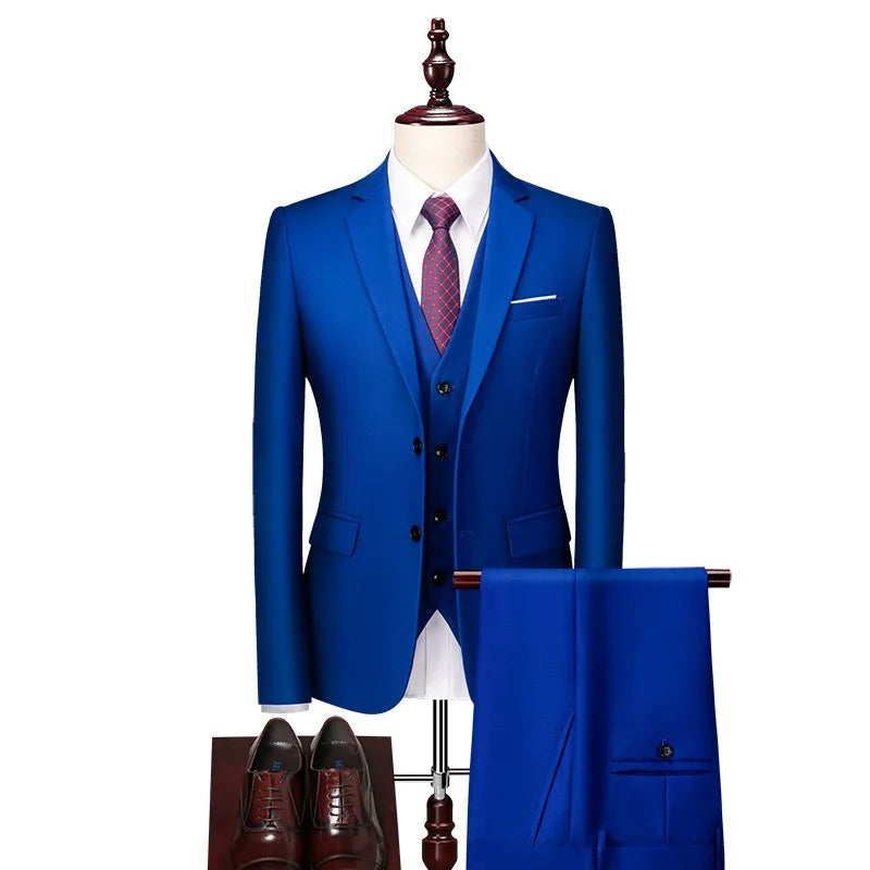Men 3pcs/set Suits Slim Fit 2 Buttons Blazer Formal Business Jackets Korean Style Suit Vest Groom Wedding Prom Dinner Waistcoats