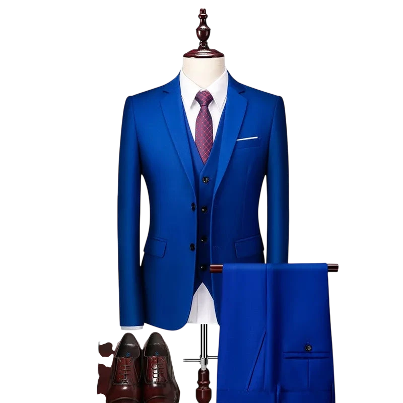 Men 3Pcs Set Suits Slim Fit 2 Buttons Blazer Formal Business Jackets Korean Style Suit Vest Groom Wedding Prom Dinner Waistcoats
