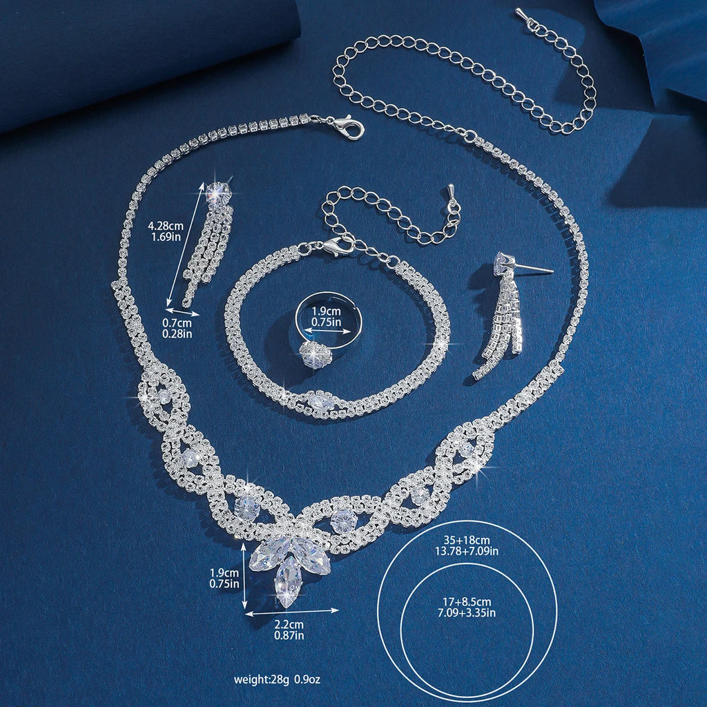 Jewelry wholesale fashion new necklace earrings bracelet ring set shiny bride jewelry two-piece set with accessories