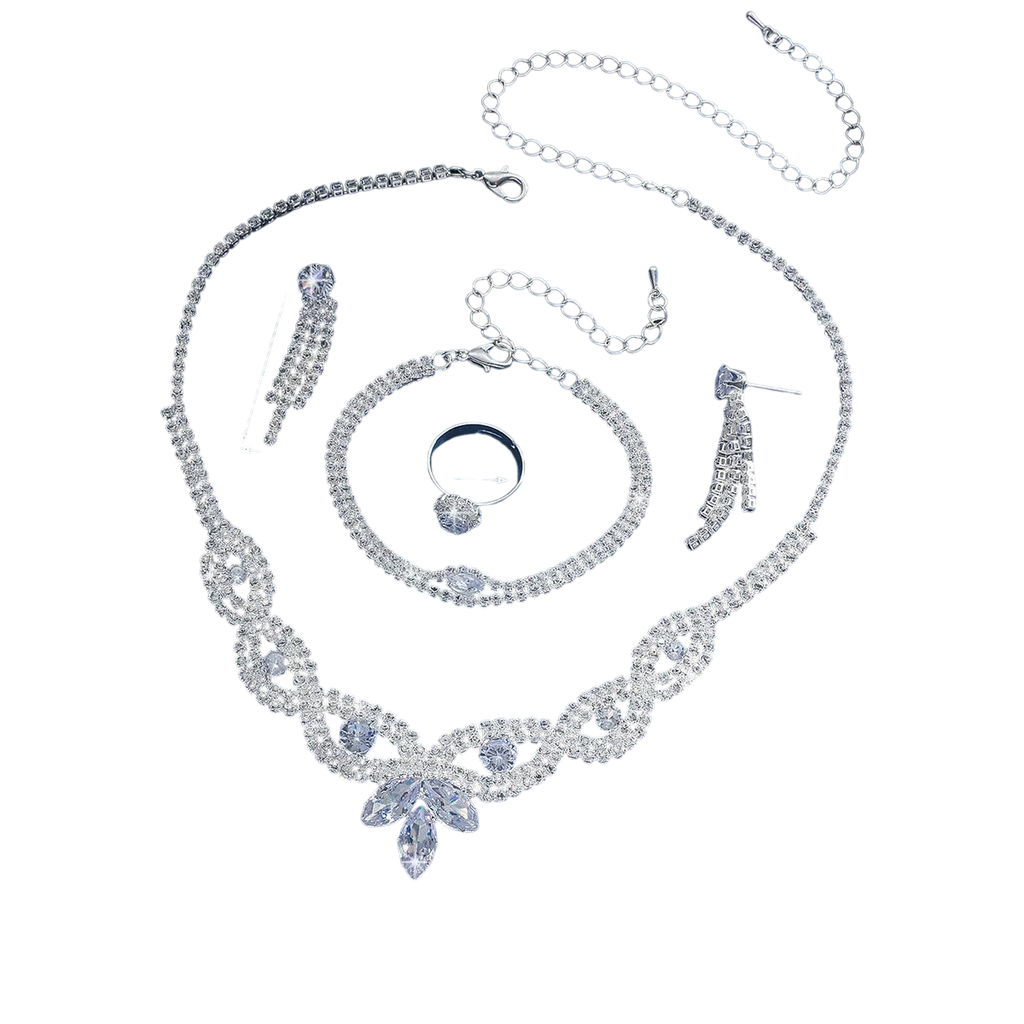 Jewelry Wholesale Fashion New Necklace Earrings Bracelet Ring Set Shiny Bride Jewelry Two Piece Set With Accessories
