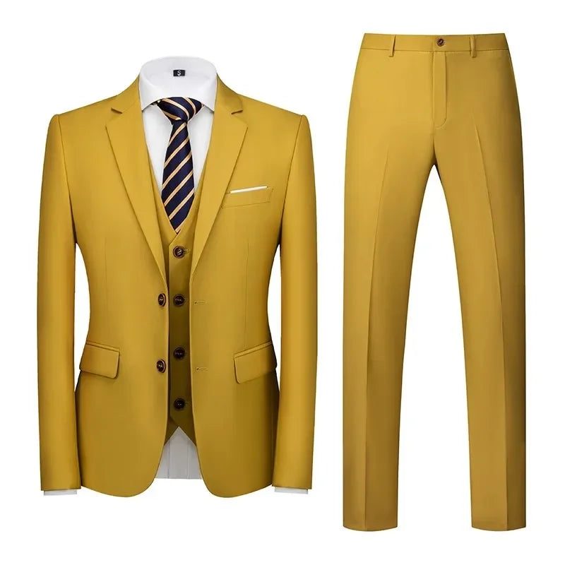 purple men's suit suit, suit and vest plus pants, fashionable and casual two-button three-piece suit,16colors , Asian Size M-6XL