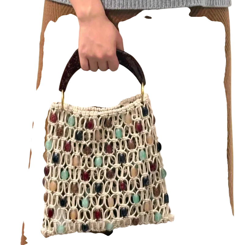 Retro Hand Woven Hollow Beaded Handbag For Women High End Luxury Elegant Handbag European American Fashion Lady Beach Bags