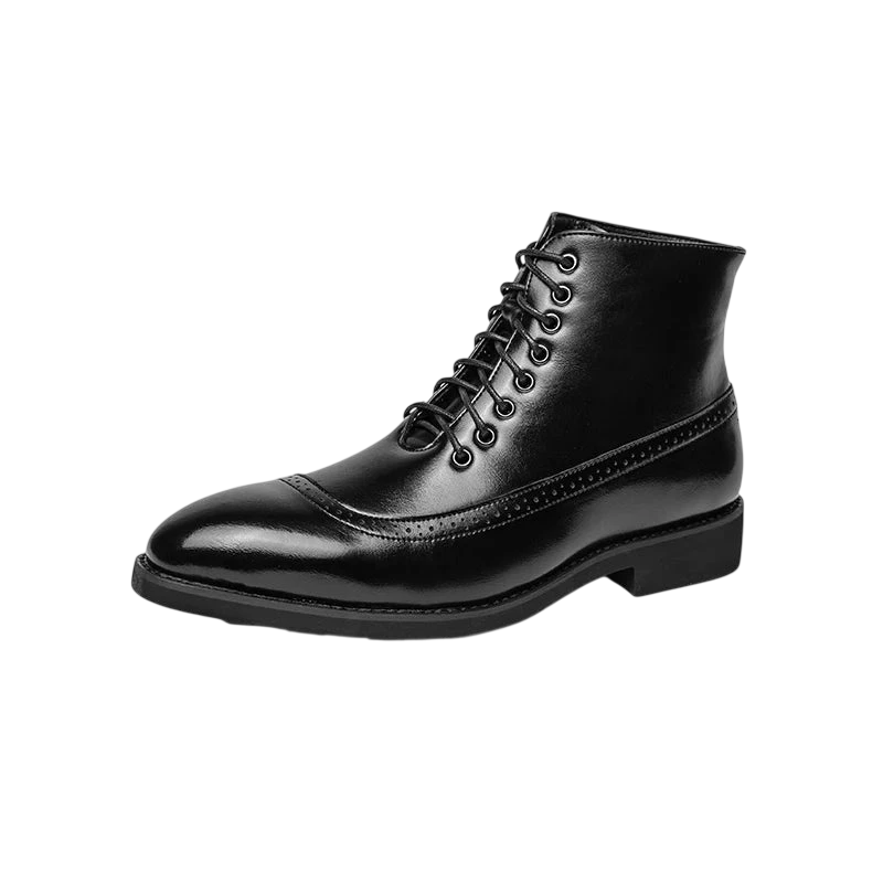 Winter Trend High Top Workwear Shoes Tips Thick Soles For Mens Business Dress Shoes British Style Mens Leather Ankle Boots