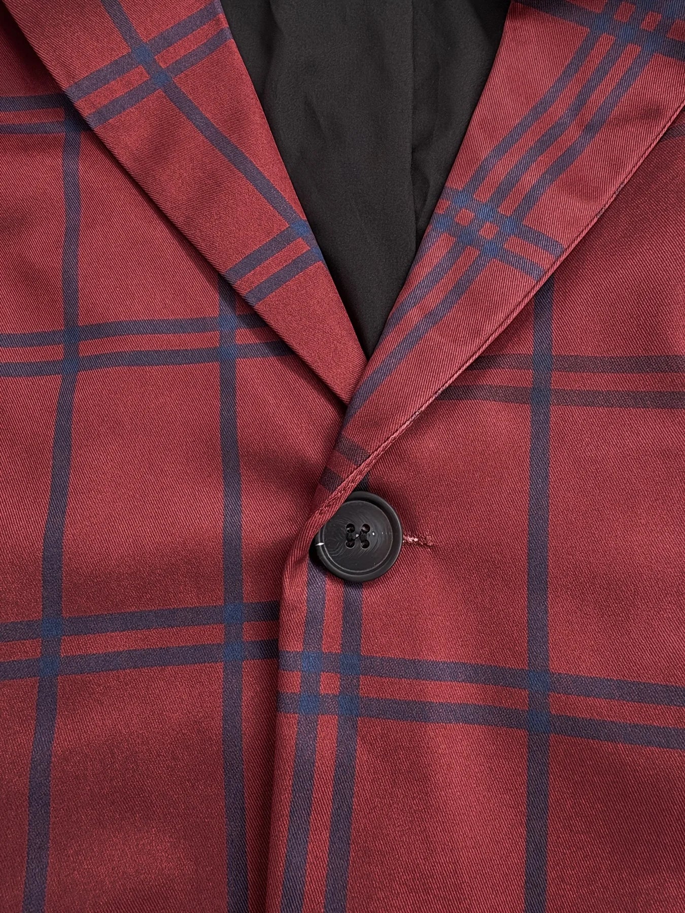 European & American Style Men's Business Suit Set Two-Piece Suit & Trousers Retro Red Blue Color-Block Plaid Print