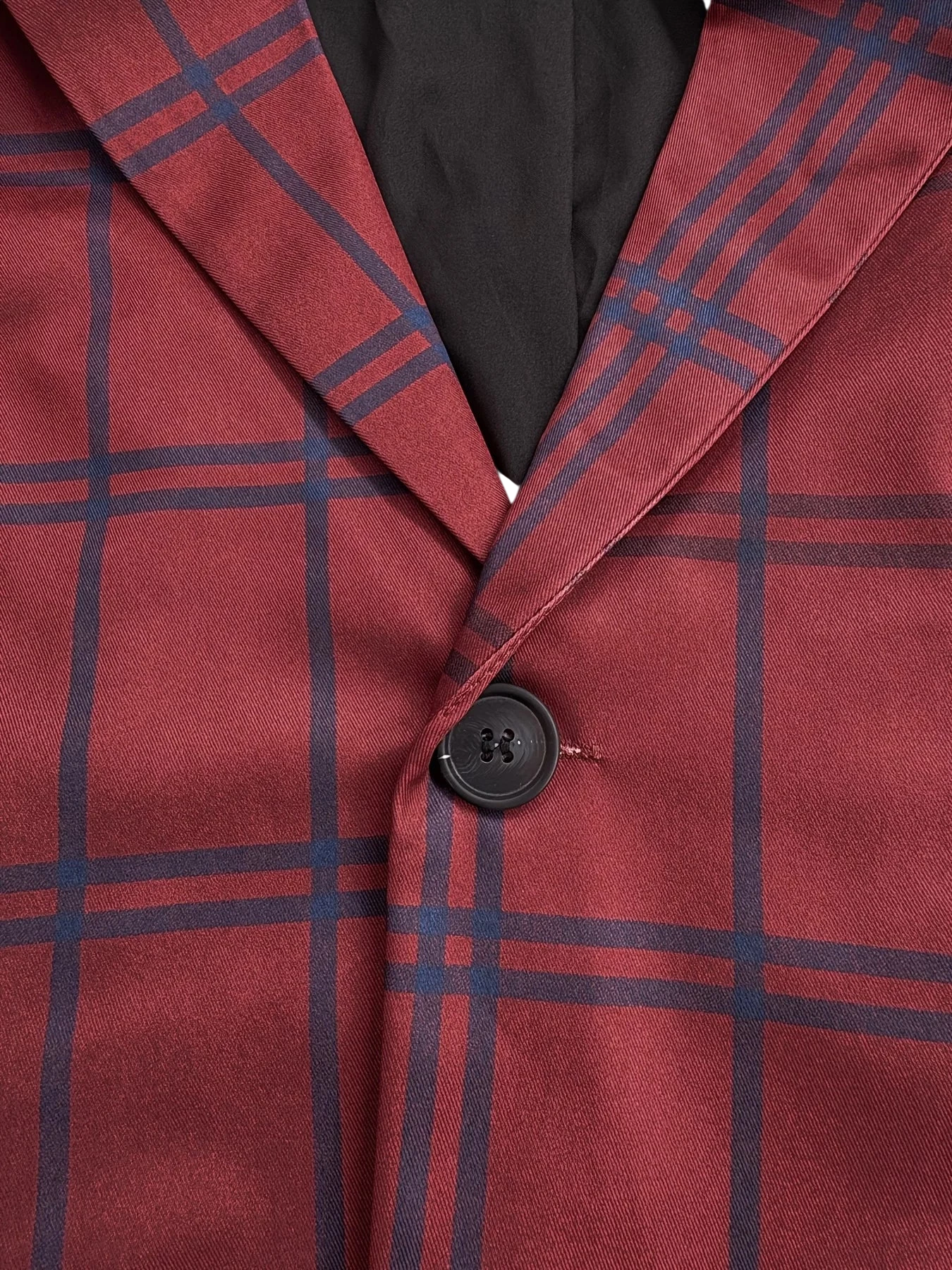 European American Style Mens Business Suit Set Two Piece Suit Trousers Retro Red Blue Color Block Plaid Print
