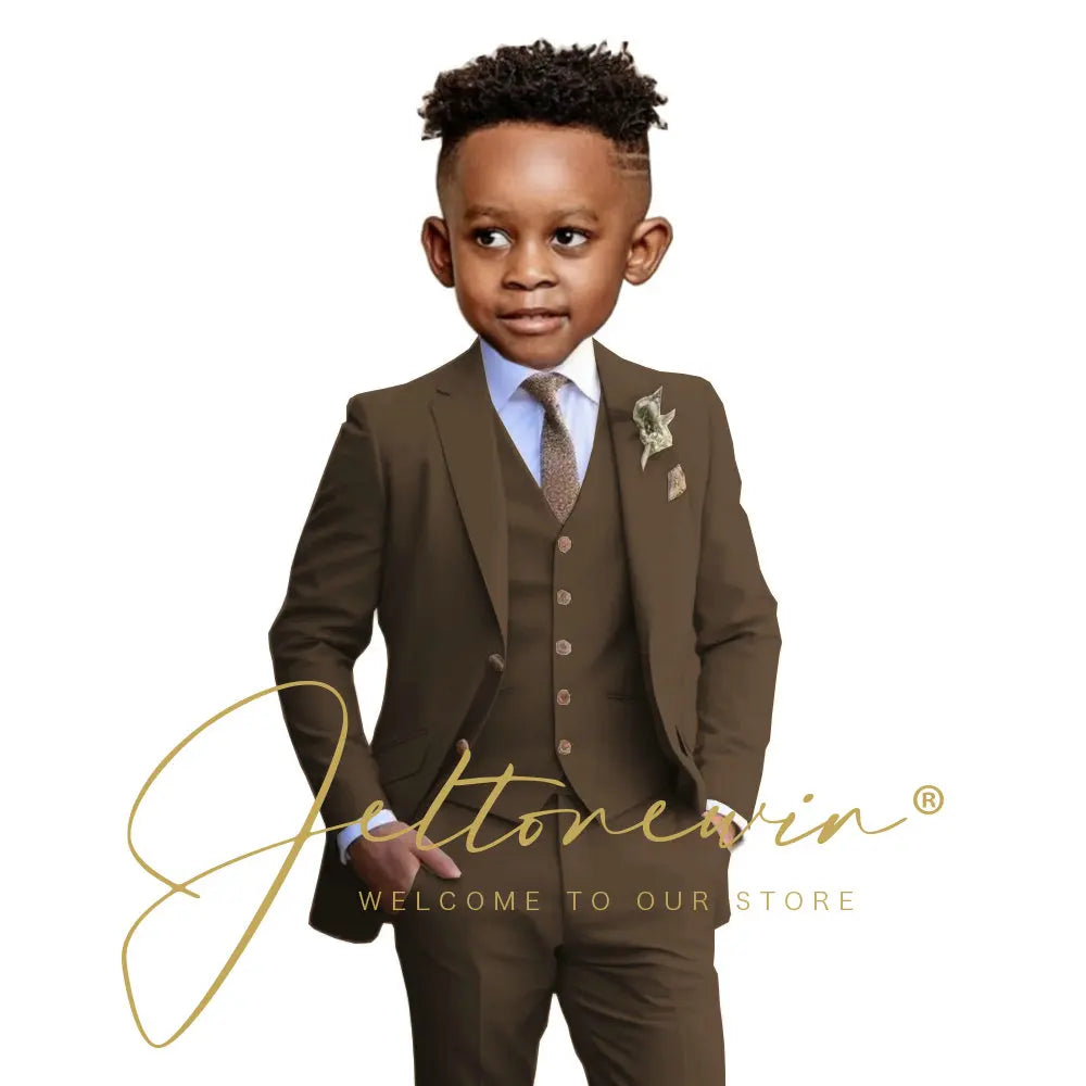 Suit Boys Wedding Tuxedo Beige Jacket Vest Pants 3 Piece Set Formal Clothes Holiday Party Blazer Kids Custom Outfit