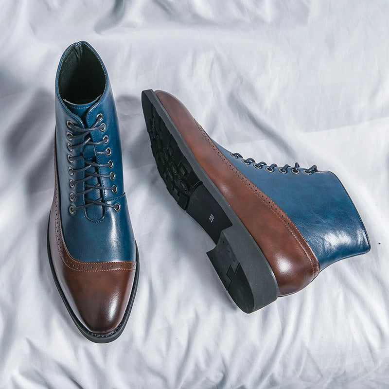 Winter Trend High Top Workwear Shoes Tips Thick Soles for Men's Business Dress Shoes British Style Men's Leather Ankle Boots