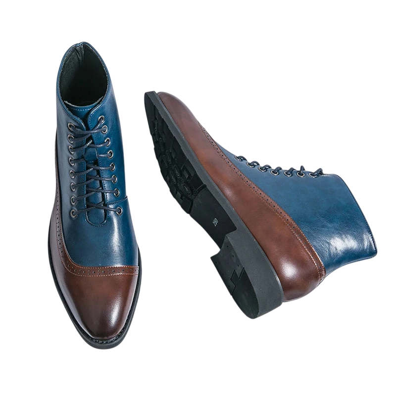 Winter Trend High Top Workwear Shoes Tips Thick Soles For Mens Business Dress Shoes British Style Mens Leather Ankle Boots