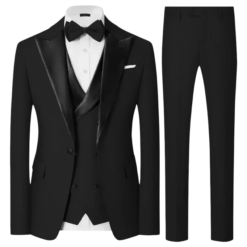 Luxury Menstuxedo 3 Piece Suitsatin Peak Lapel Blazer Waistcoat Pants Elegant Formal Outfit For Weddingpromgala