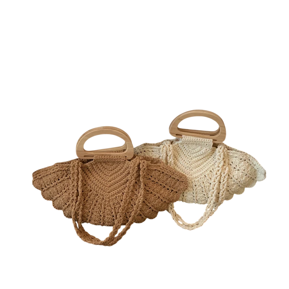 Handbag Crochet Straw Tote Bag Summer Beach Handbag With Wooden Handle For Daily Use Vacation Casual Women