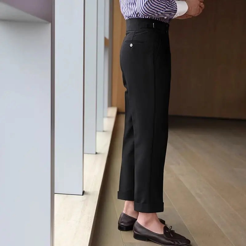 Straight Man Suits Pants Social Tailoring Business High Waist Trousers for Men Summer 2025 Formal New in Work Wear Elegant Up