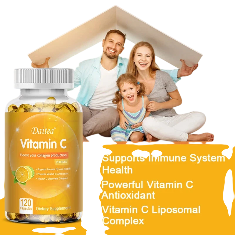 Vitamin C Capsules 2000Mg Promote Collagen Production Support Skin And Immune Health Powerful Antioxidant 120 Capsules