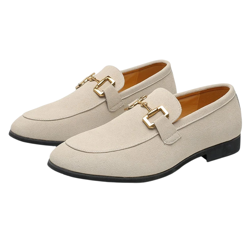 Fashion Brand Men Suede Leather Shoes Black Beige Horsebit Loafers Slip On Formal Mens Dress Shoes Wedding Office Casual Shoes
