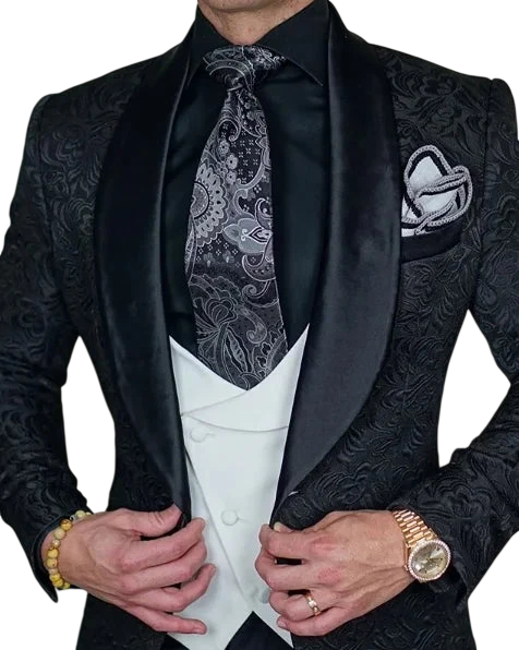 Mens Wedding Suit 2023 Italian Design Custom Black Smoking Tuxedo Jacket 3 Piece Set Coat Vest Pants Mens Groom Terno Suit