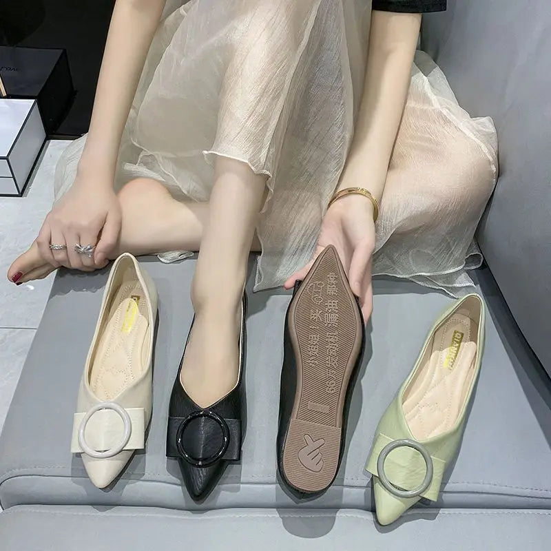 Ladies Footwear Pointed Toe Women's Flat Shoes Bride Moccasins Spring 2025 Trend Y2k High Quality Fashion Elegant Dress Lastest