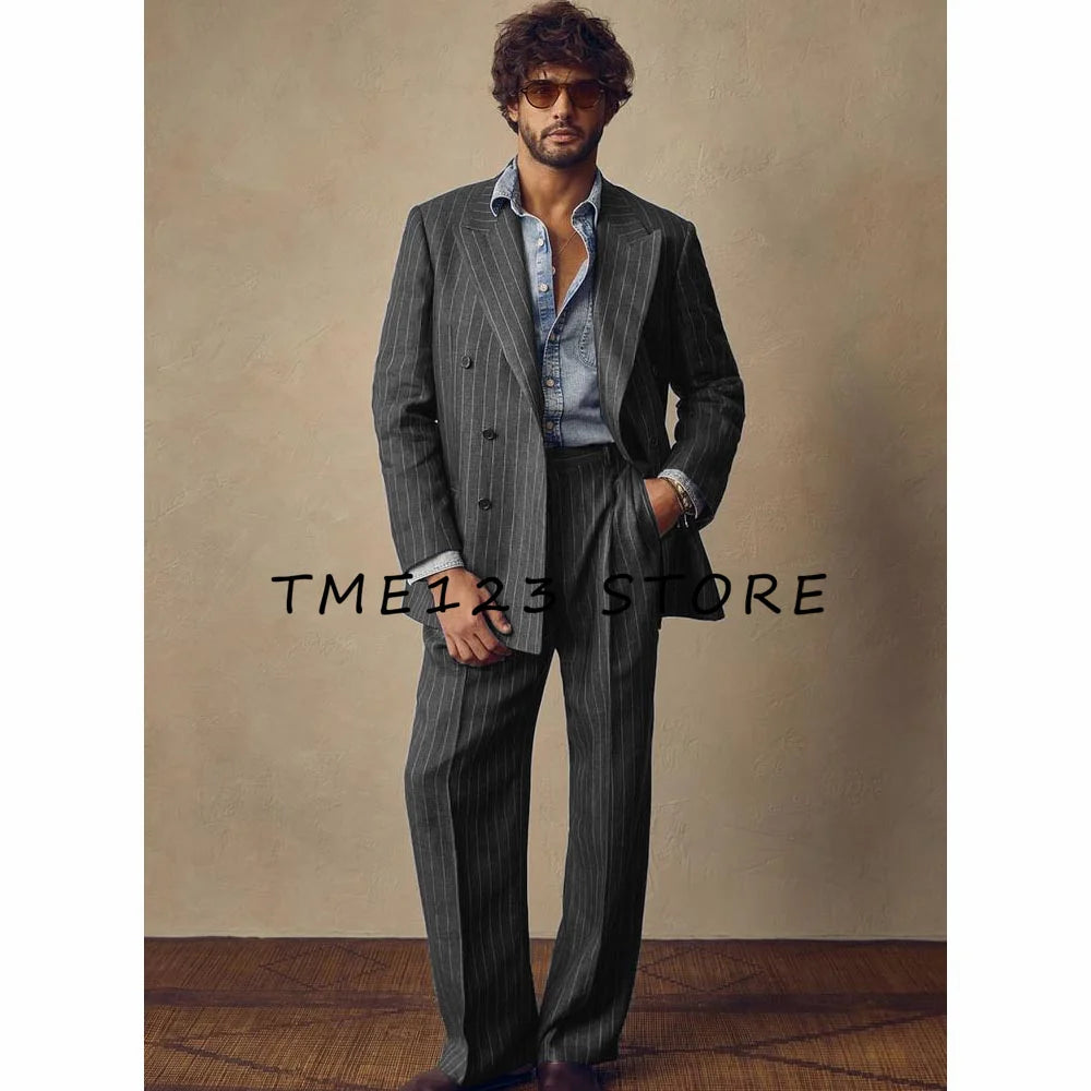 Suite for Man Men's Striped Suit Two Piece Business French Suit Suit Men's Summer Suits Wedding Dress Ceremony Clothes Male Full