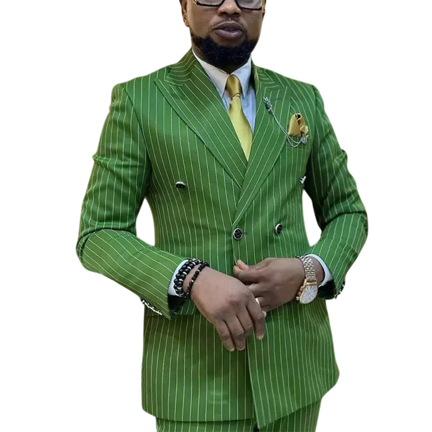 Striped Wedding Suits For Men Double Breasted Groom Tuxedo 2 Pieces Pinstripe Style Set Jacket With Pants Formal Customized Suit
