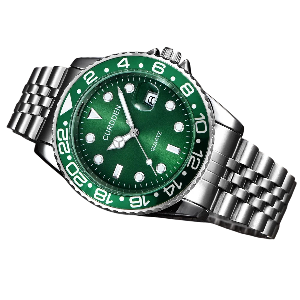 Men Famous Brand Watches Students Boys Fashion Stainless Steel Band Casual Calendar Quartz Watch Green Relogios Masculinos 2024