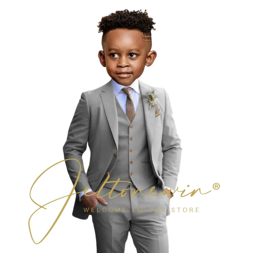 Suit Boys Wedding Tuxedo Beige Jacket Vest Pants 3 Piece Set Formal Clothes Holiday Party Blazer Kids Custom Outfit