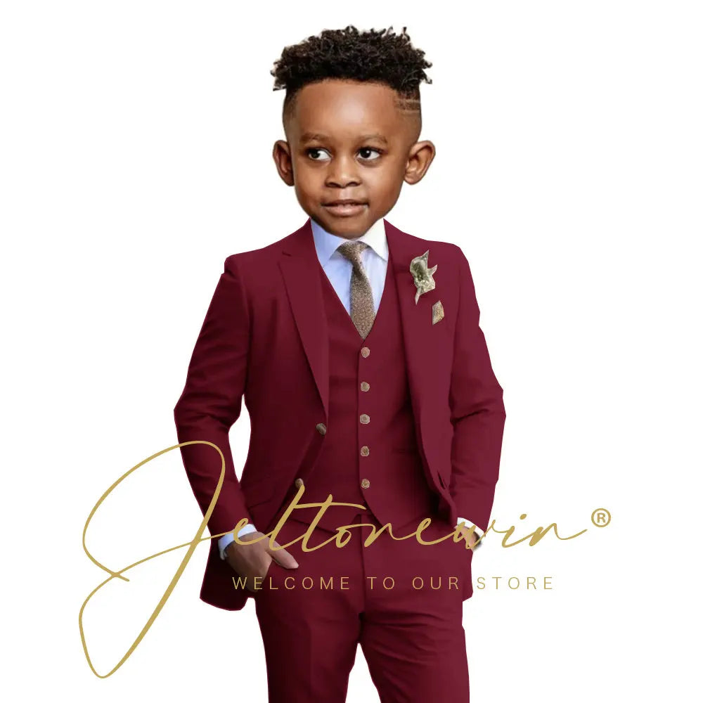 Suit Boys Wedding Tuxedo Beige Jacket Vest Pants 3 Piece Set Formal Clothes Holiday Party Blazer Kids Custom Outfit