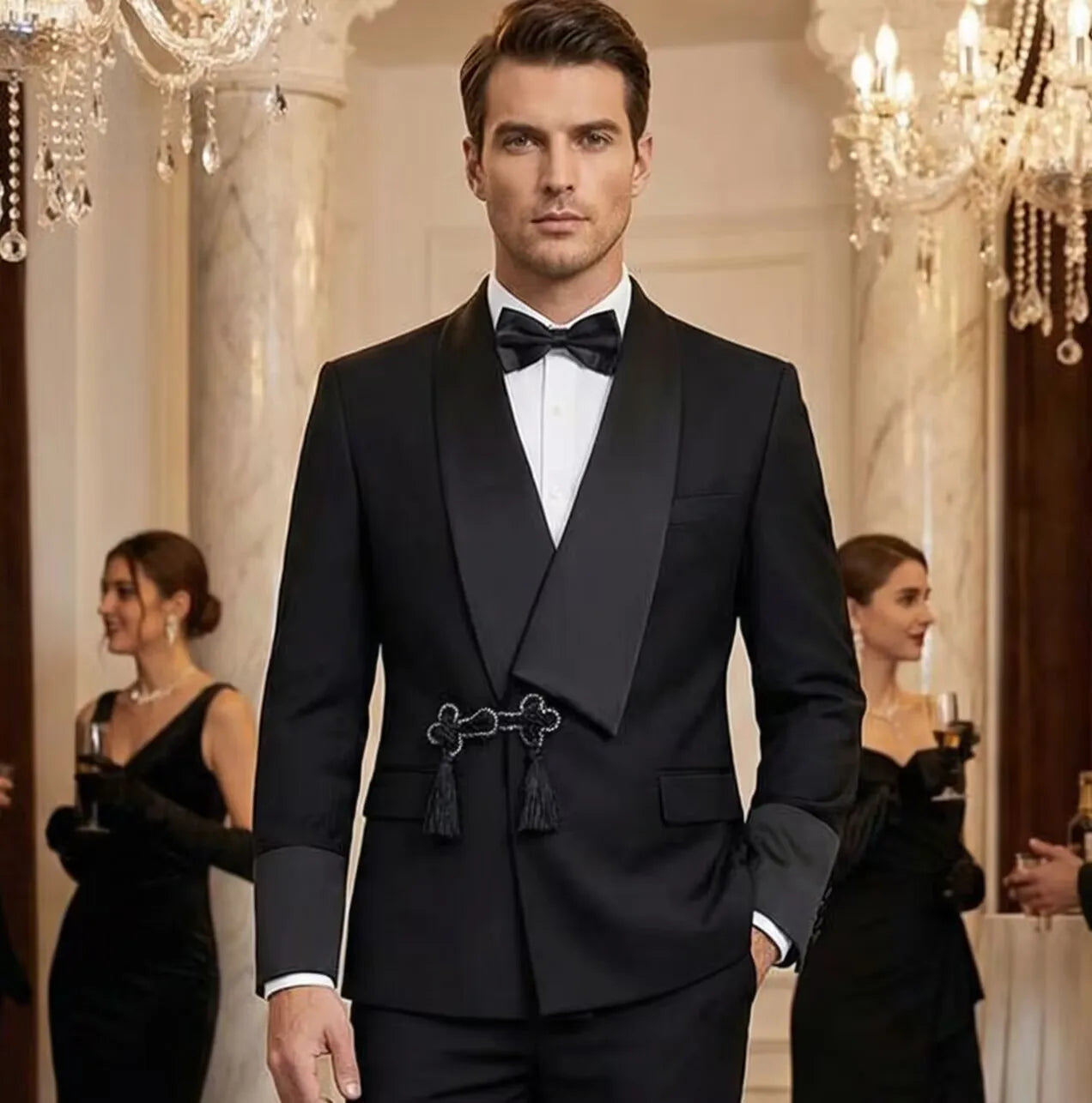 Modern Men's Slim Fit Tuxedo Suit with Tassel Shawl Collar High Quality Groom's Wedding Outfit Jacket And Pants Two-Piece Set