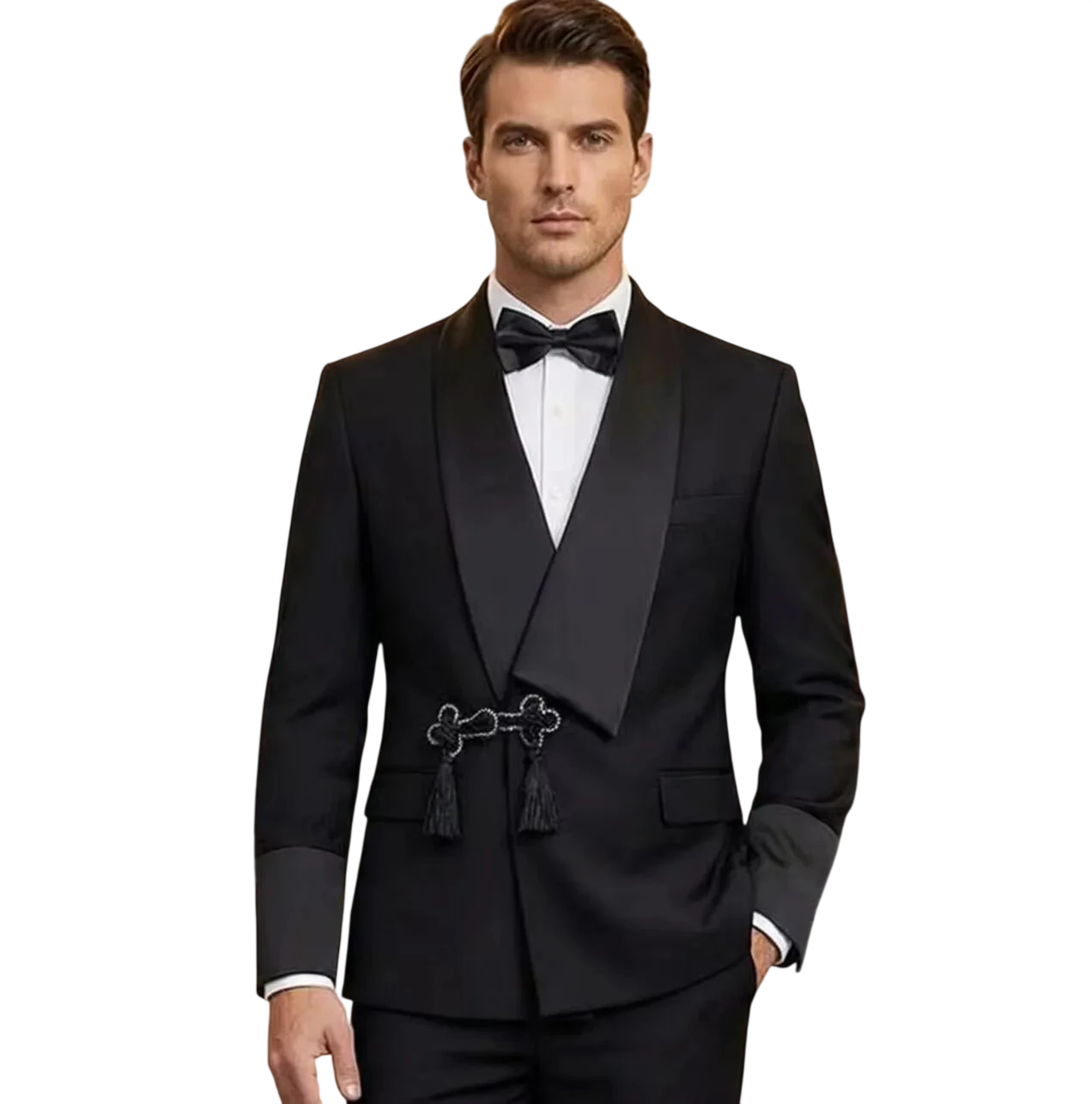 Modern Mens Slim Fit Tuxedo Suit With Tassel Shawl Collar High Quality Grooms Wedding Outfit Jacket And Pants Two Piece Set
