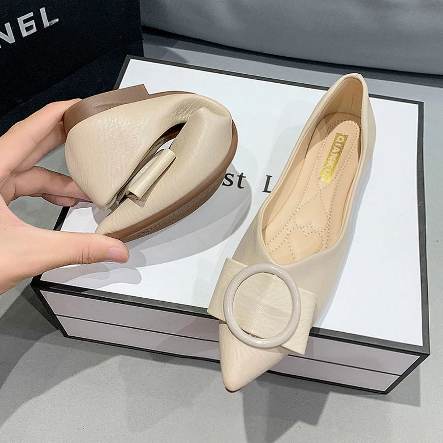 Ladies Footwear Pointed Toe Women's Flat Shoes Bride Moccasins Spring 2025 Trend Y2k High Quality Fashion Elegant Dress Lastest