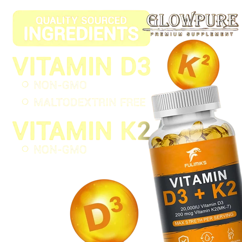 Vitamin D3 K2 Capsule 20 000 Iu Vitamin D3 Promotes Strong Bones Calcium Absorption Teeth Heart Cardiovascular Health