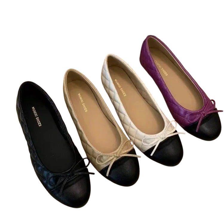 Womens Two Tone Bowtie Flat Heel Loafers Slip On Round Toe Dress Flats Comfortable Vintage Shoes For Office Daily Wear Party