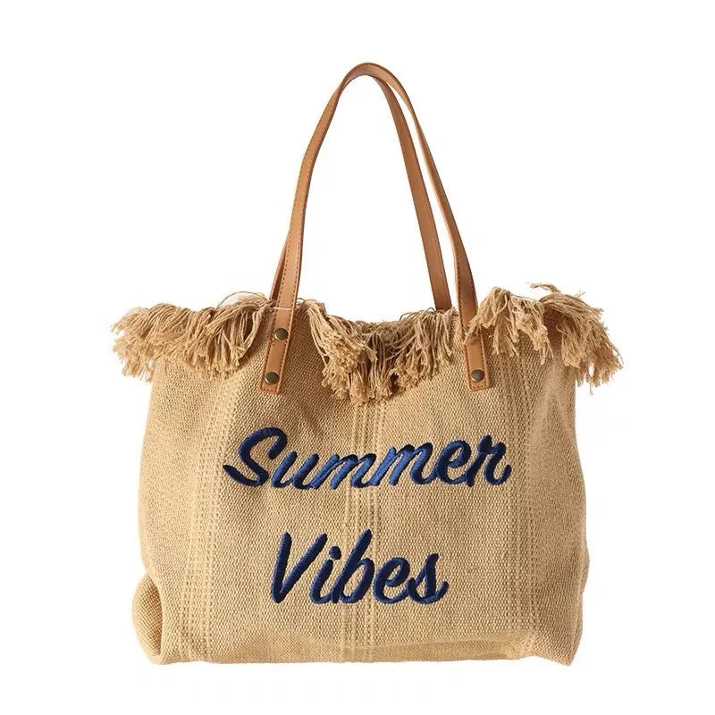 Handbag Woman Bag Design Simple Niche Travel  Beach Tote Bag Tassel Letter Embroidery Fashion Large Capacity Shoulder Bags 2022