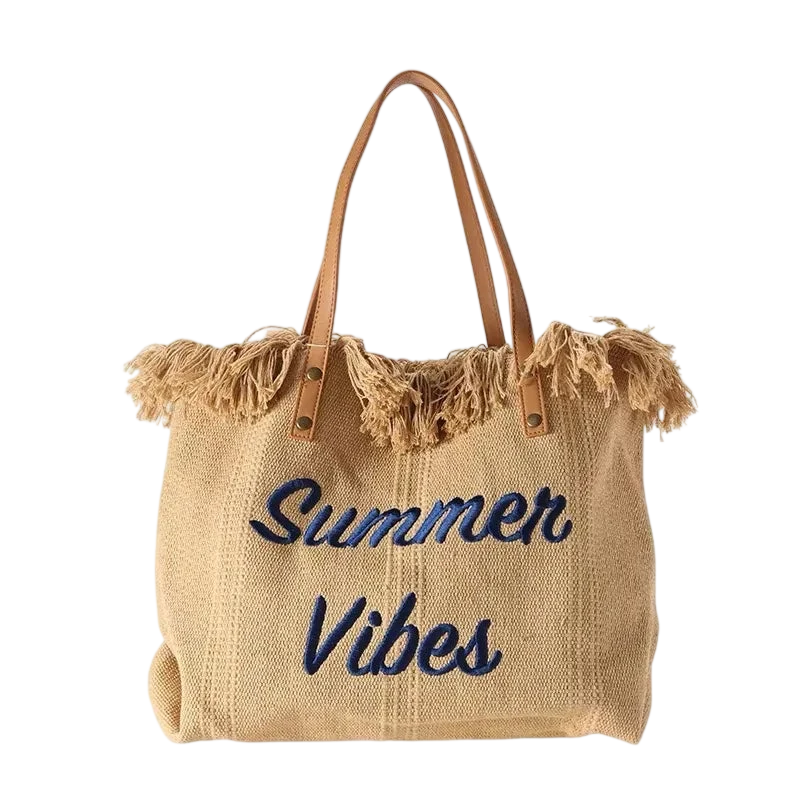 Handbag Woman Bag Design Simple Niche Travel Beach Tote Bag Tassel Letter Embroidery Fashion Large Capacity Shoulder Bags 2022