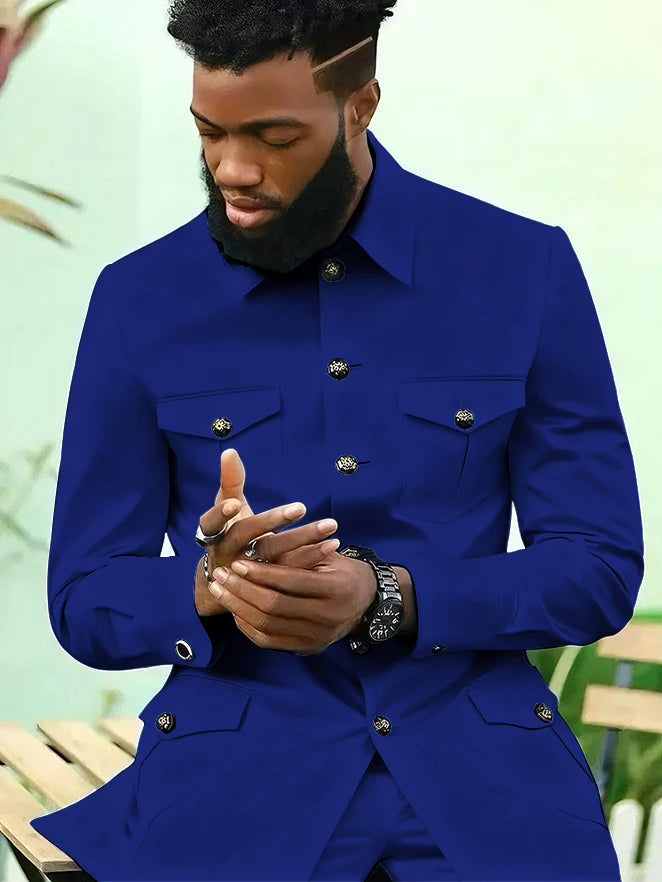 Suits for Men 2 Piece Fashion Stand Collar Single Breasted Suit Solid Color Wedding Tuxedo Business Casual Suit (Jacket+Pants)