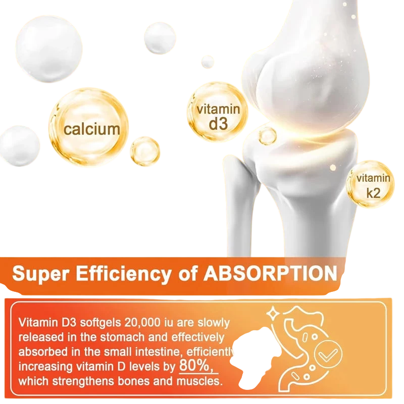 Vitamin D3 K2 Capsule 20 000 Iu Vitamin D3 Promotes Strong Bones Calcium Absorption Teeth Heart Cardiovascular Health