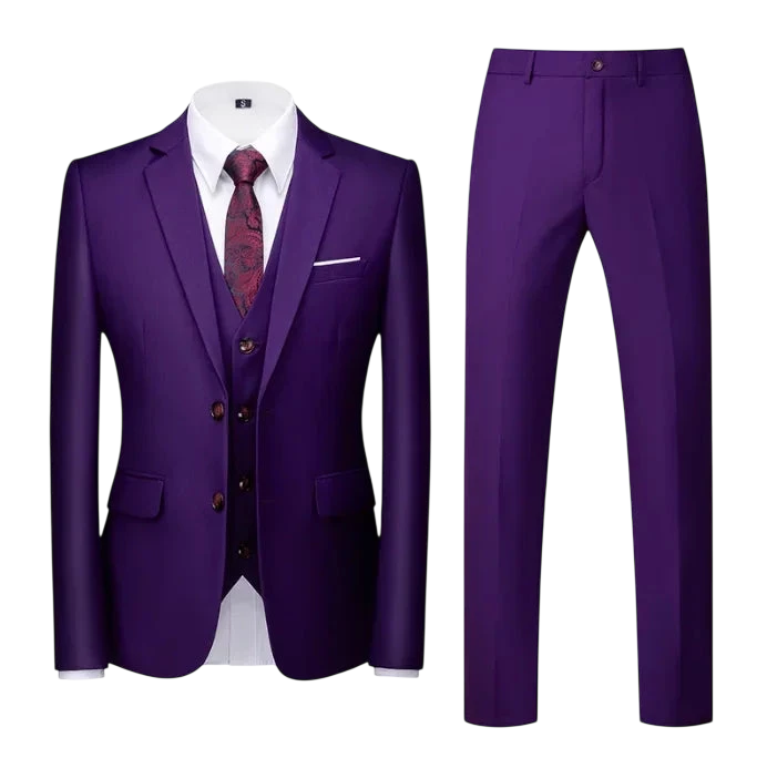 Purple Mens Suit Suit Suit And Vest Plus Pants Fashionable And Casual Two Button Three Piece Suit 16Colors Asian Size M 6Xl