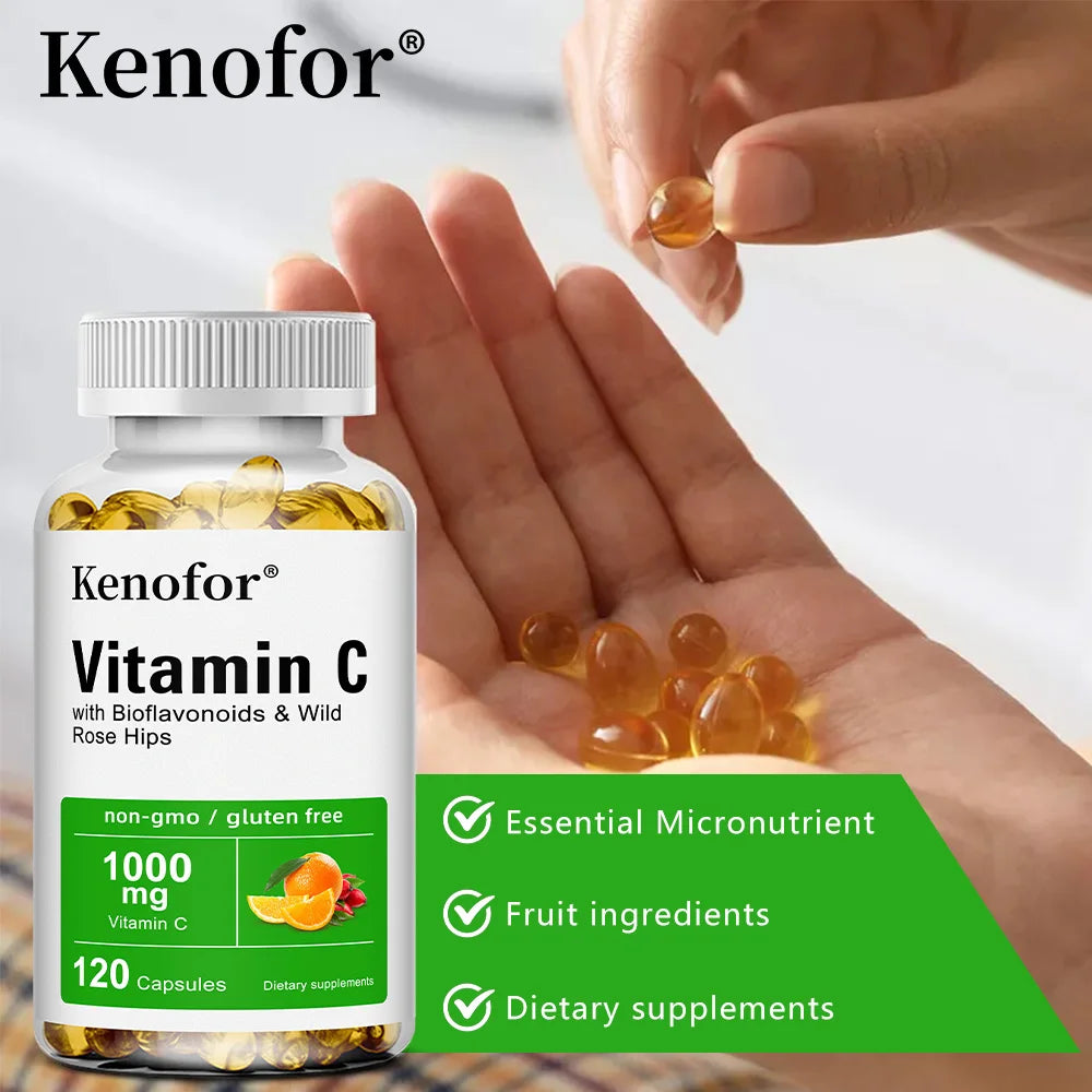 Vitamin C 1000mg - with Bioflavonoids & Wild Rose Hips,Supports Skin Health,Antioxidant,Immune System Health,120 Capsules