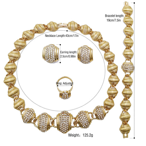 Arabic Jewelry Set For Women High Quality 18K Gold Plated Jewelry Round Necklace Earrings Bracelet And Ring Wedding Party Gift