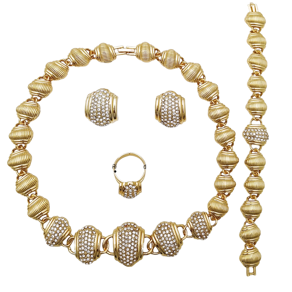 Arabic Jewelry Set For Women High Quality 18K Gold Plated Jewelry Round Necklace Earrings Bracelet And Ring Wedding Party Gift