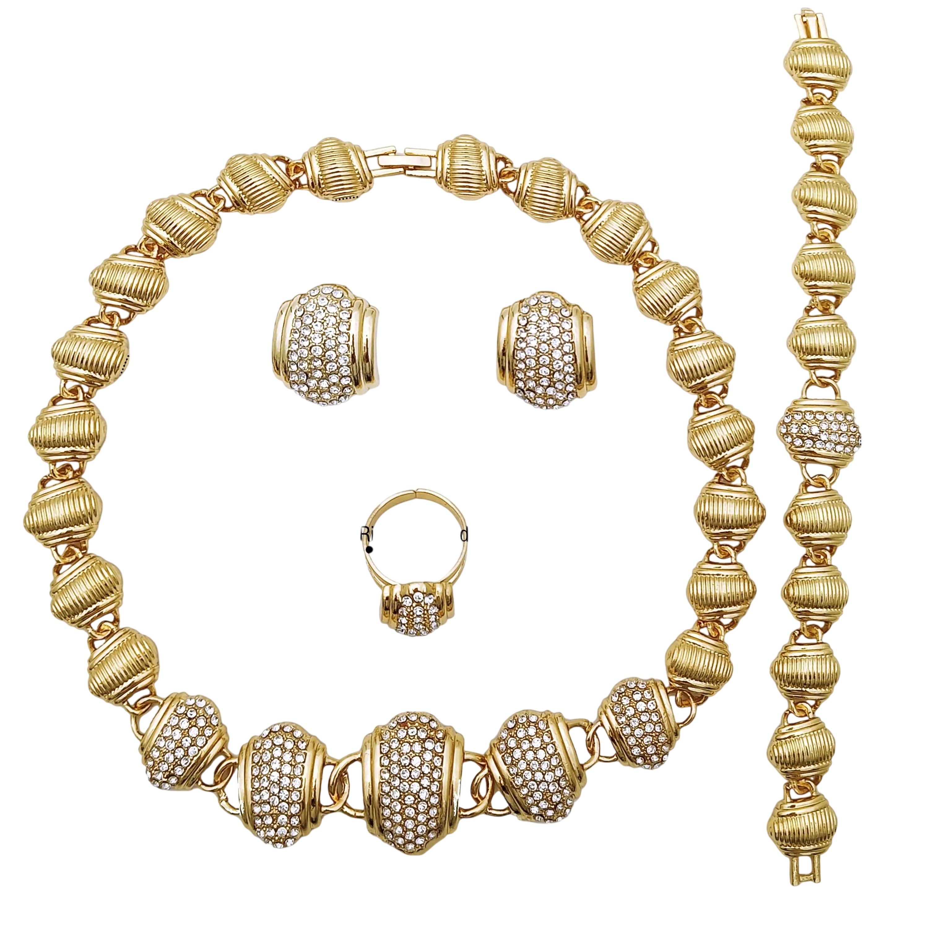Arabic Jewelry Set For Women High Quality 18K Gold Plated Jewelry Round Necklace Earrings Bracelet And Ring Wedding Party Gift