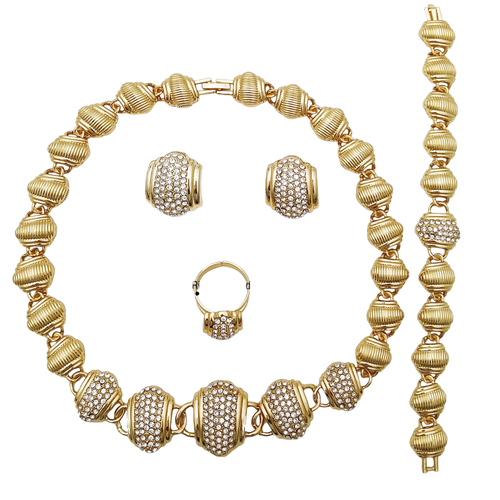 Arabic Jewelry Set For Women High Quality 18K Gold Plated Jewelry Round Necklace Earrings Bracelet And Ring Wedding Party Gift