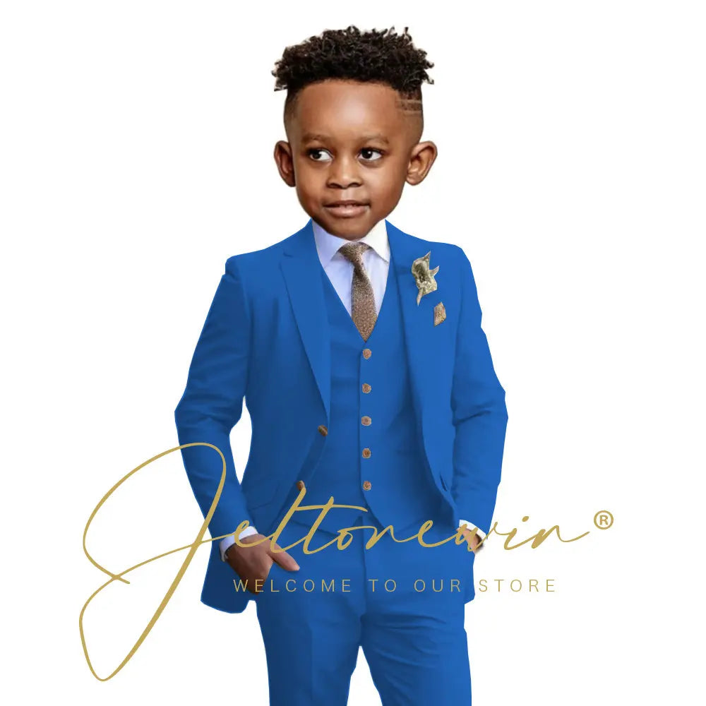 Suit Boys Wedding Tuxedo Beige Jacket Vest Pants 3 Piece Set Formal Clothes Holiday Party Blazer Kids Custom Outfit