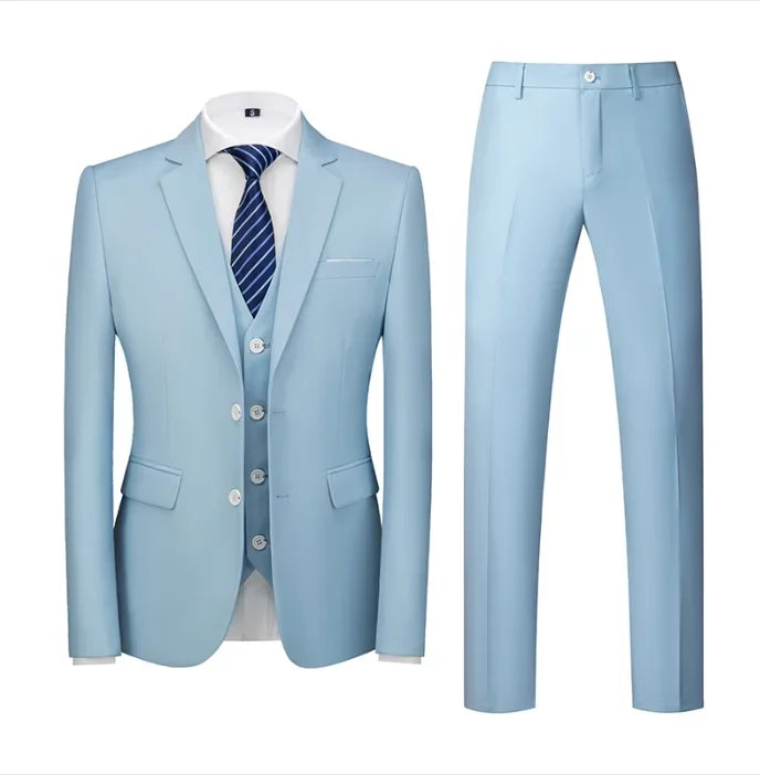 purple men's suit suit, suit and vest plus pants, fashionable and casual two-button three-piece suit,16colors , Asian Size M-6XL