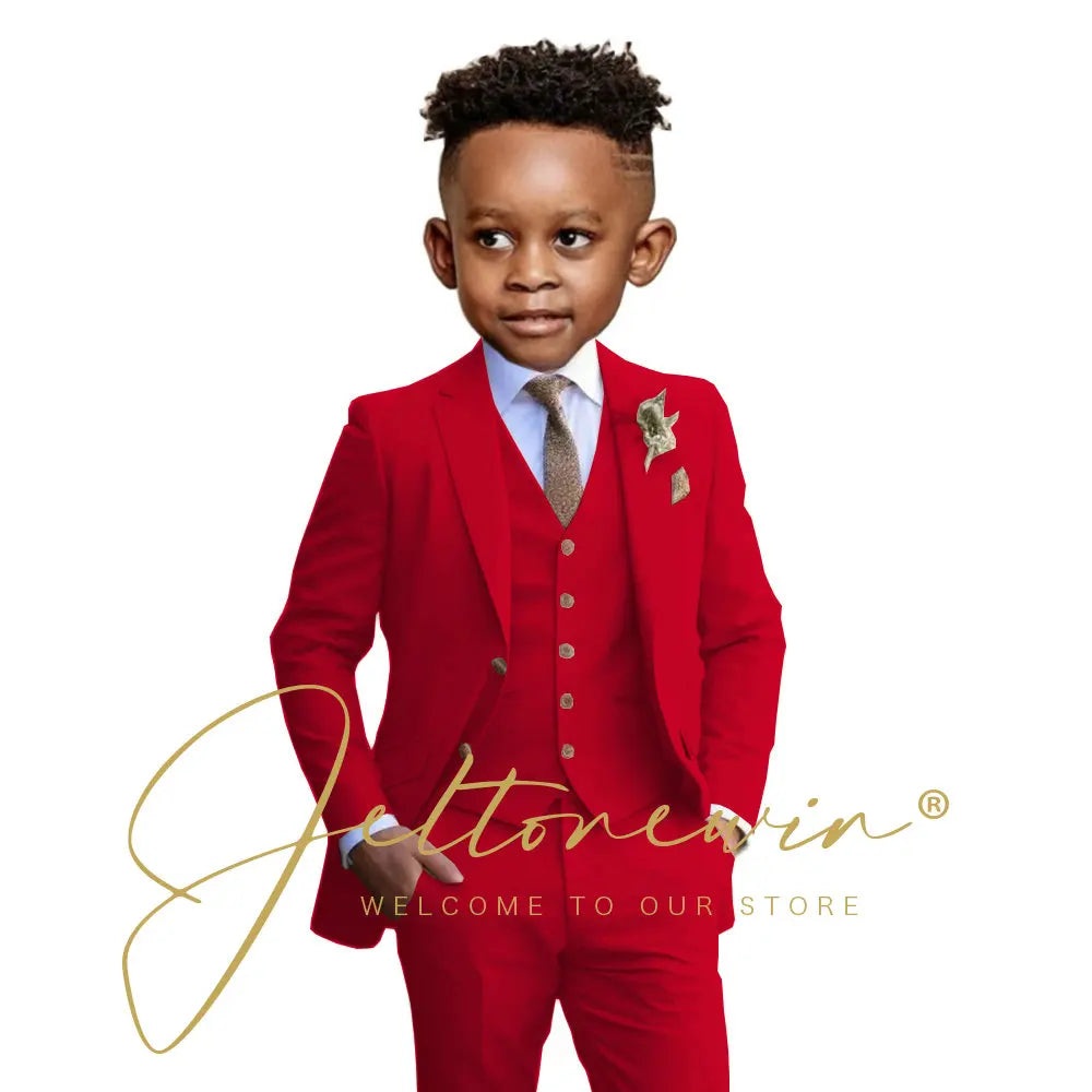 Suit Boys Wedding Tuxedo Beige Jacket Vest Pants 3 Piece Set Formal Clothes Holiday Party Blazer Kids Custom Outfit