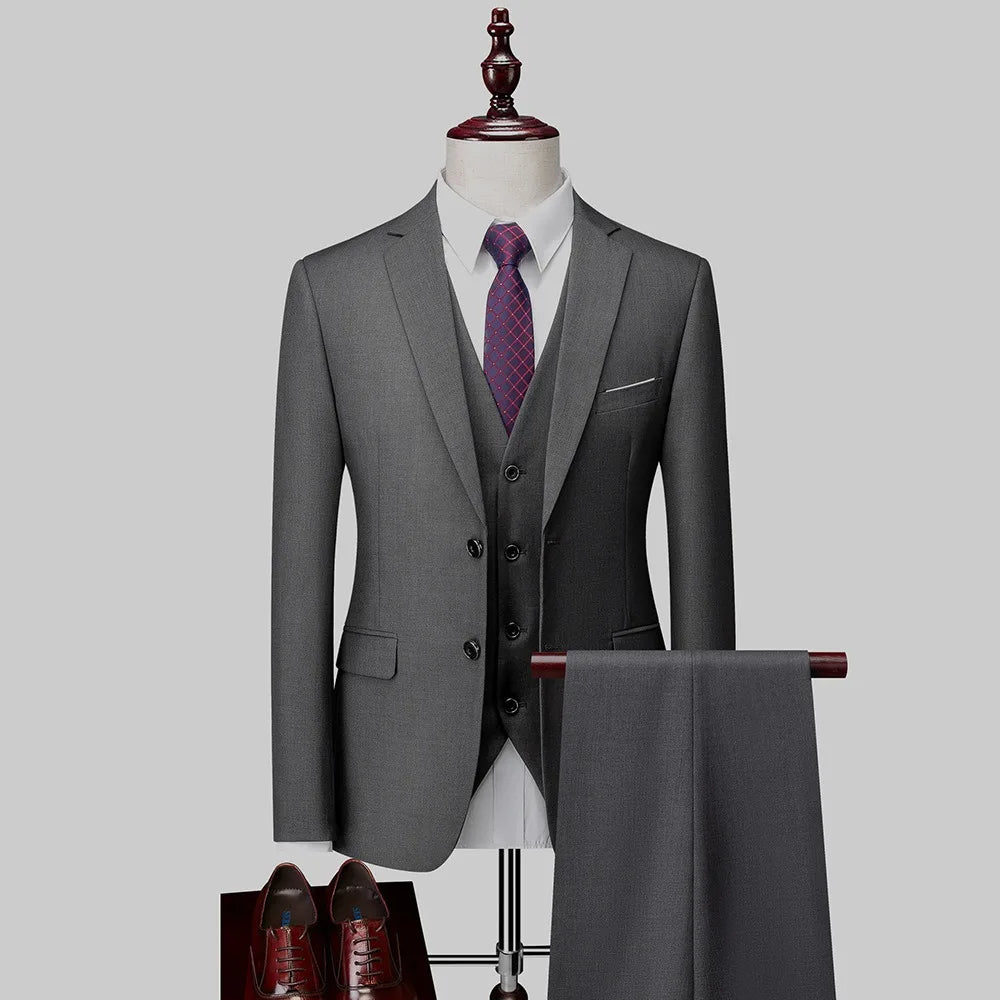 Men 3pcs/set Suits Slim Fit 2 Buttons Blazer Formal Business Jackets Korean Style Suit Vest Groom Wedding Prom Dinner Waistcoats