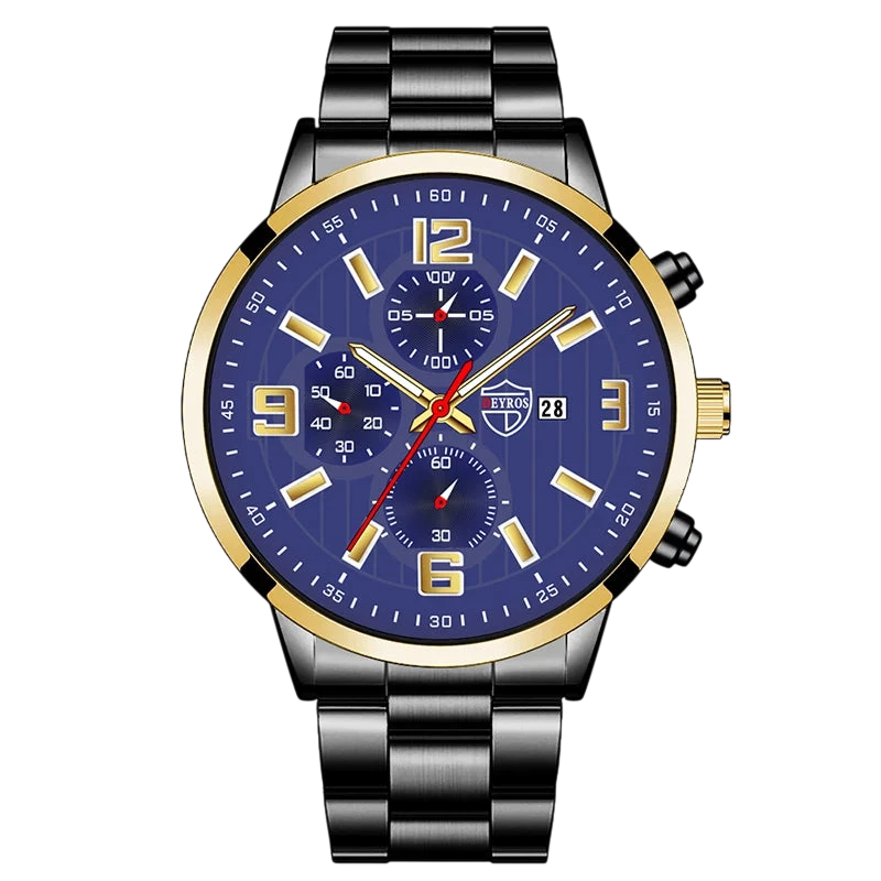 Mens Fashion Sports Watches For Men Business Stainless Steel Quartz Wristwatch Calendar Man Casual Leather Luminous Clock Watch