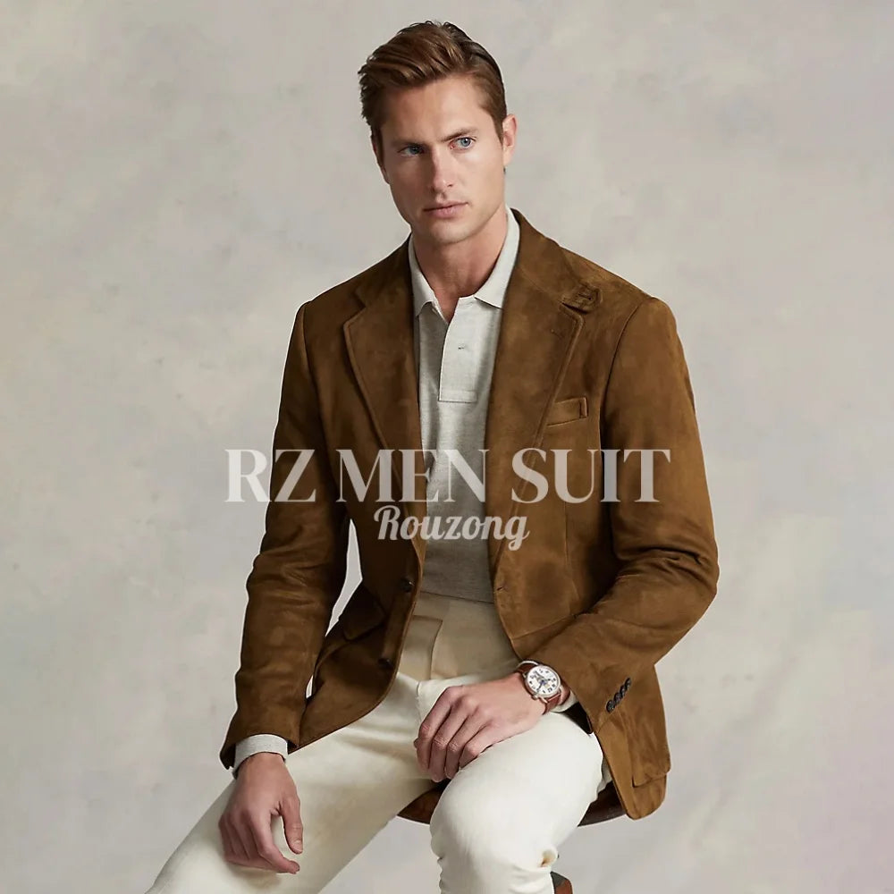 Men's Suit Suede Jacket Single Breasted Casual Suede Coat Casual Men Luxury Costume Jacket Wedding chaquetas hombre formal