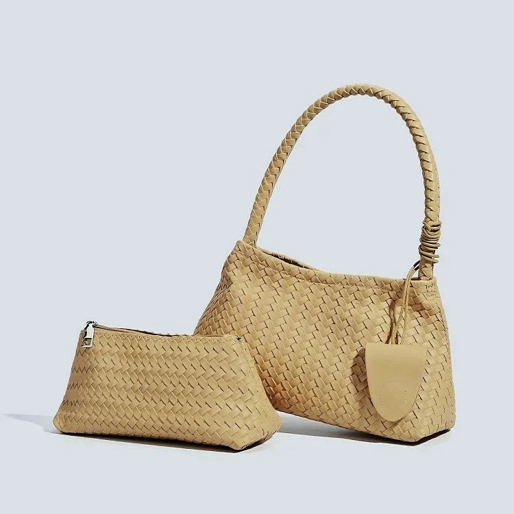Women's hand-woven handbag2026New trendy fashion niche underarm bag, simple shoulder bag, bucket bag, mother-daughter bag
